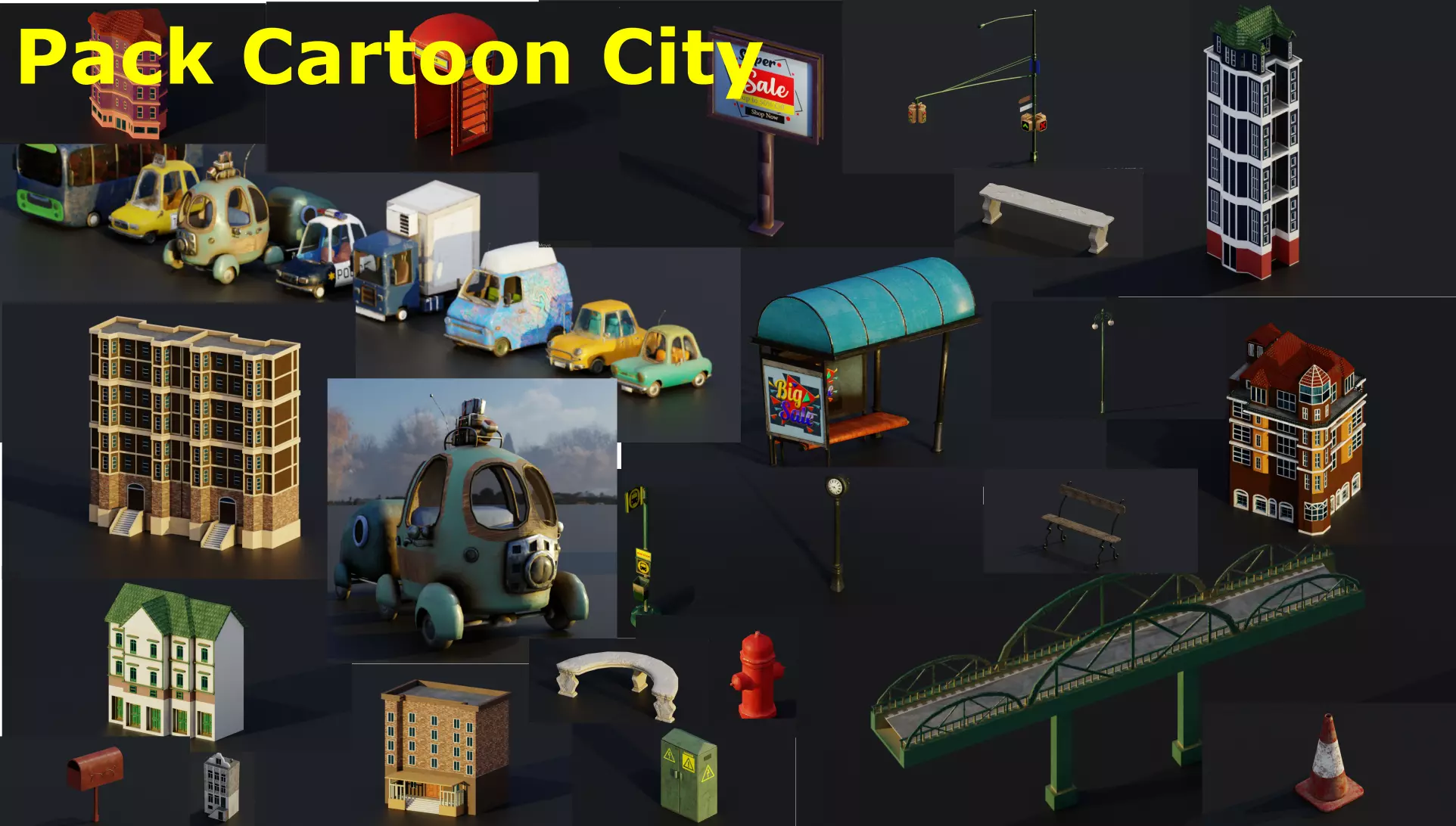Pack City Crtoon  Low-poly 3D model_0