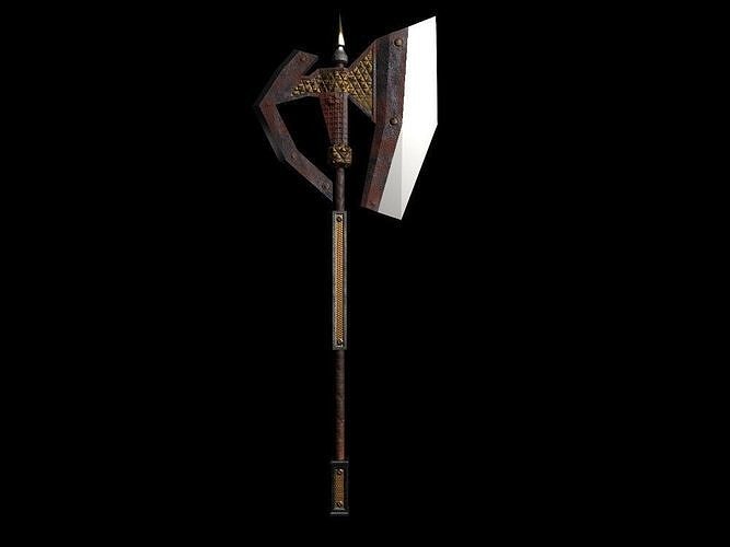 Fantasy realistic battle axe Low-poly 3D model