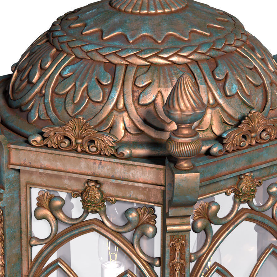 Arabic Streetlight Wall Lighted Copper Lantern Sconce 3D model_2