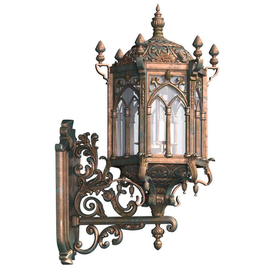 Arabic Streetlight Wall Lighted Copper Lantern Sconce 3D model_3