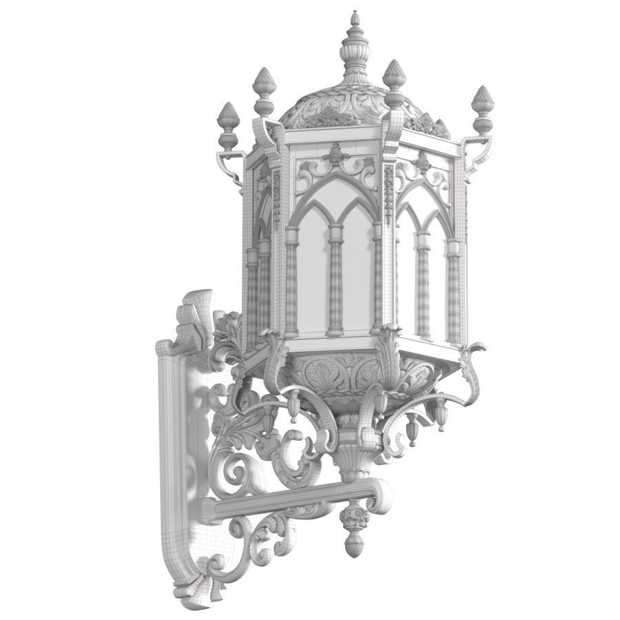 Arabic Streetlight Wall Lighted Copper Lantern Sconce 3D model_4