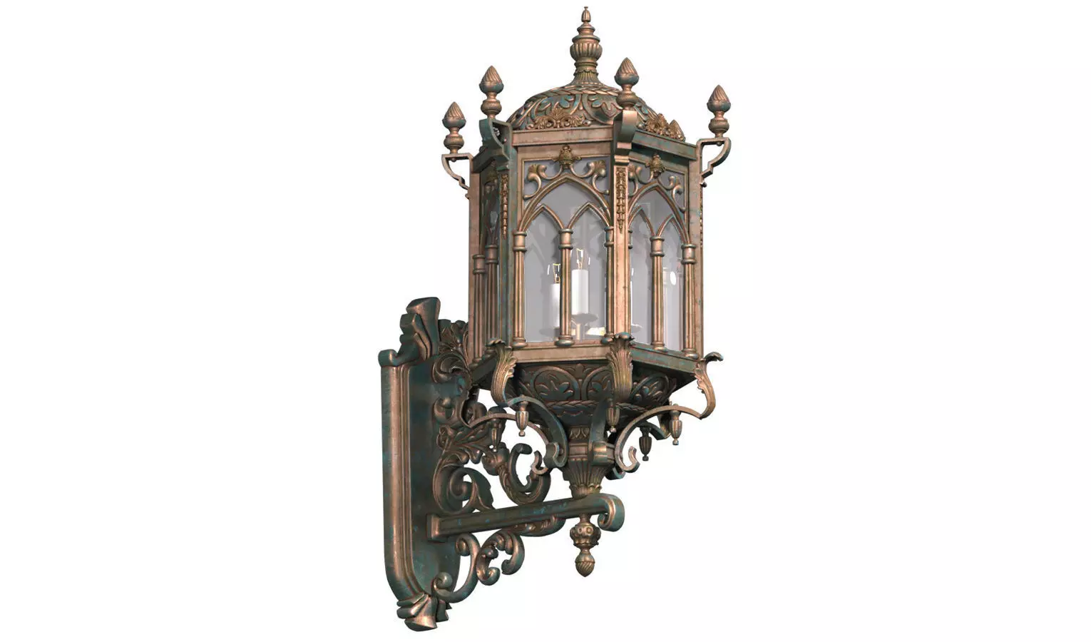 Arabic Streetlight Wall Lighted Copper Lantern Sconce 3D model_0