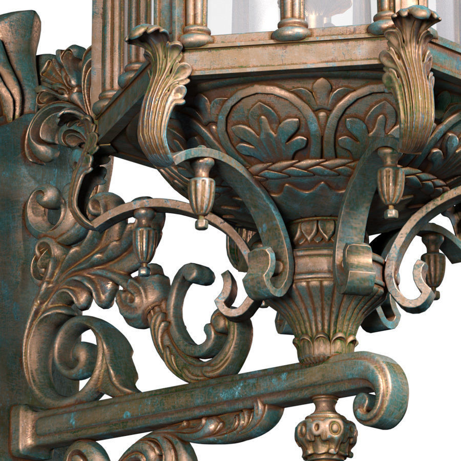 Arabic Streetlight Wall Lighted Copper Lantern Sconce 3D model_1