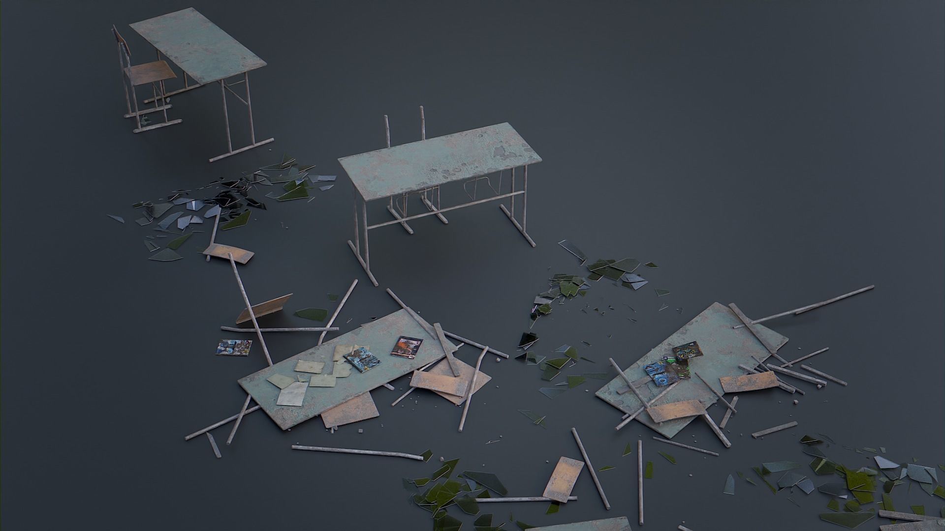 Abandoned School Elements Low-poly 3D model_1