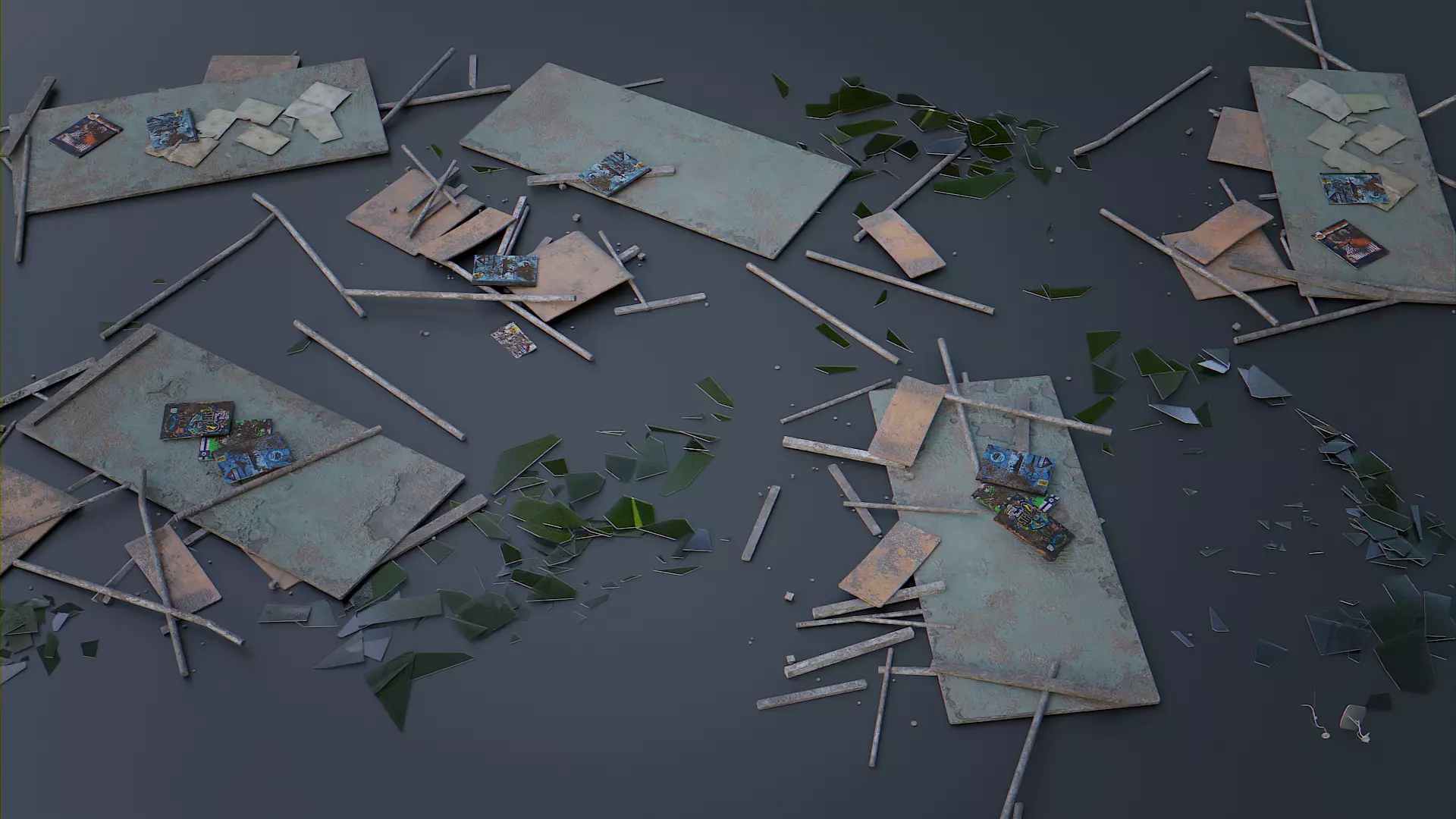 Abandoned School Elements Low-poly 3D model_0