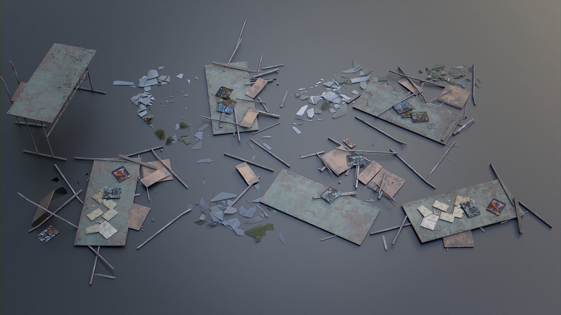 Abandoned School Elements Low-poly 3D model_2