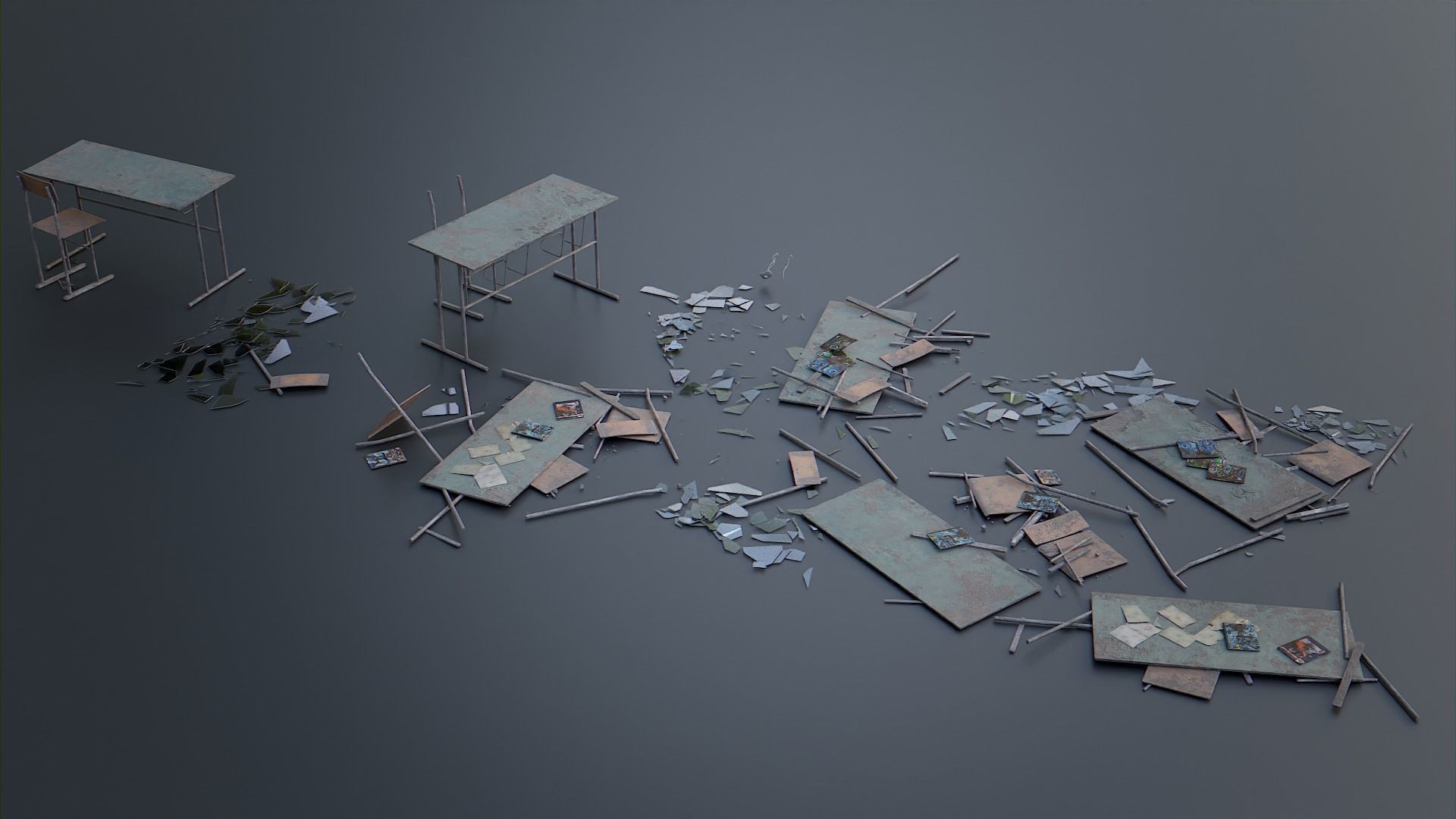 Abandoned School Elements Low-poly 3D model_3