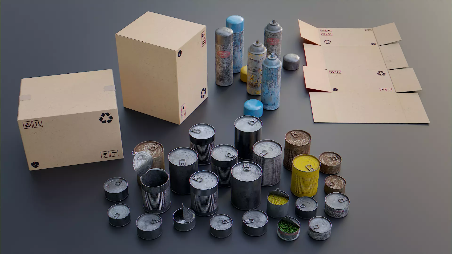 Paints and Street Elements Low-poly 3D model_0