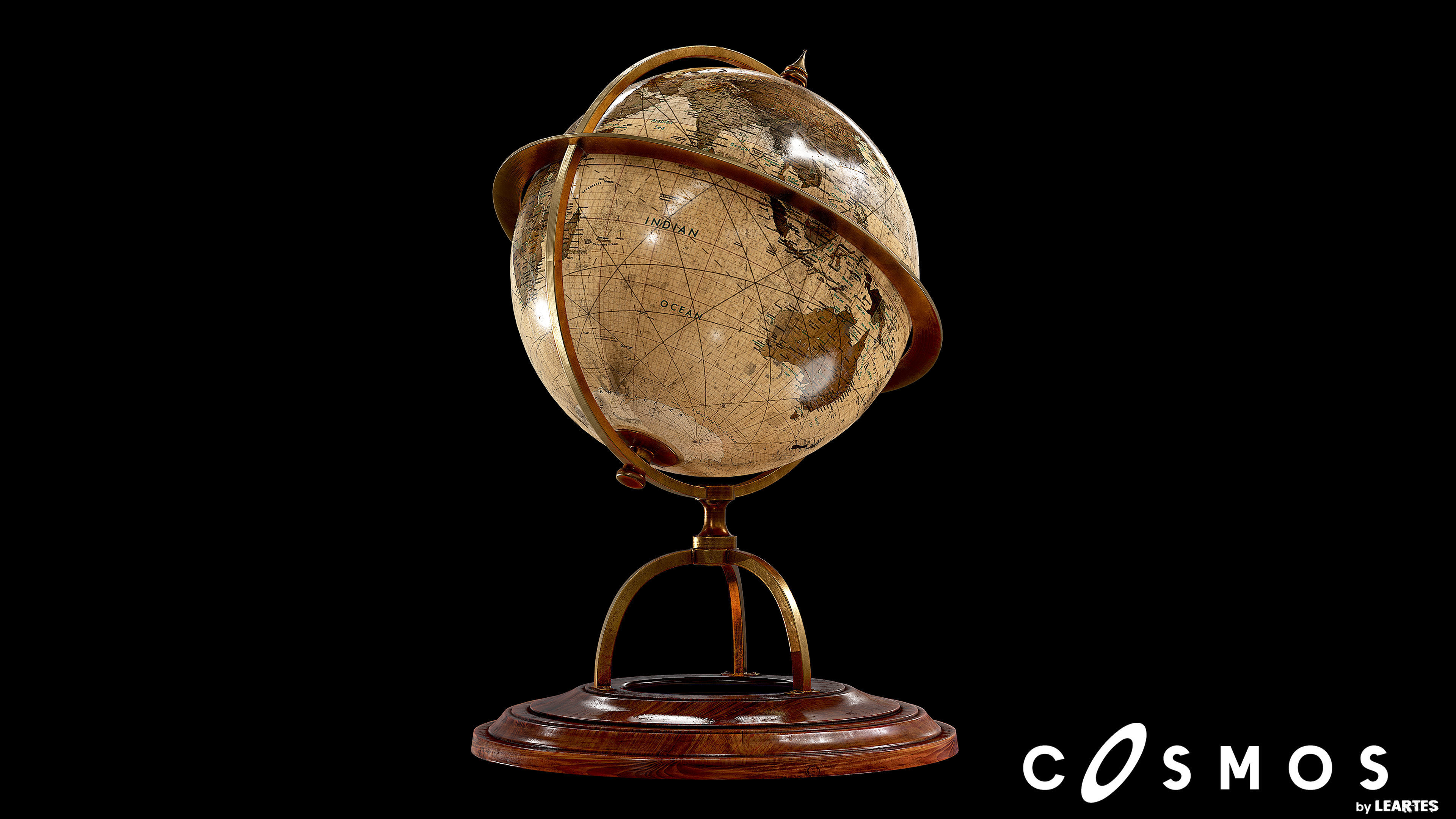 Vintage Globe Low-poly 3D model_4
