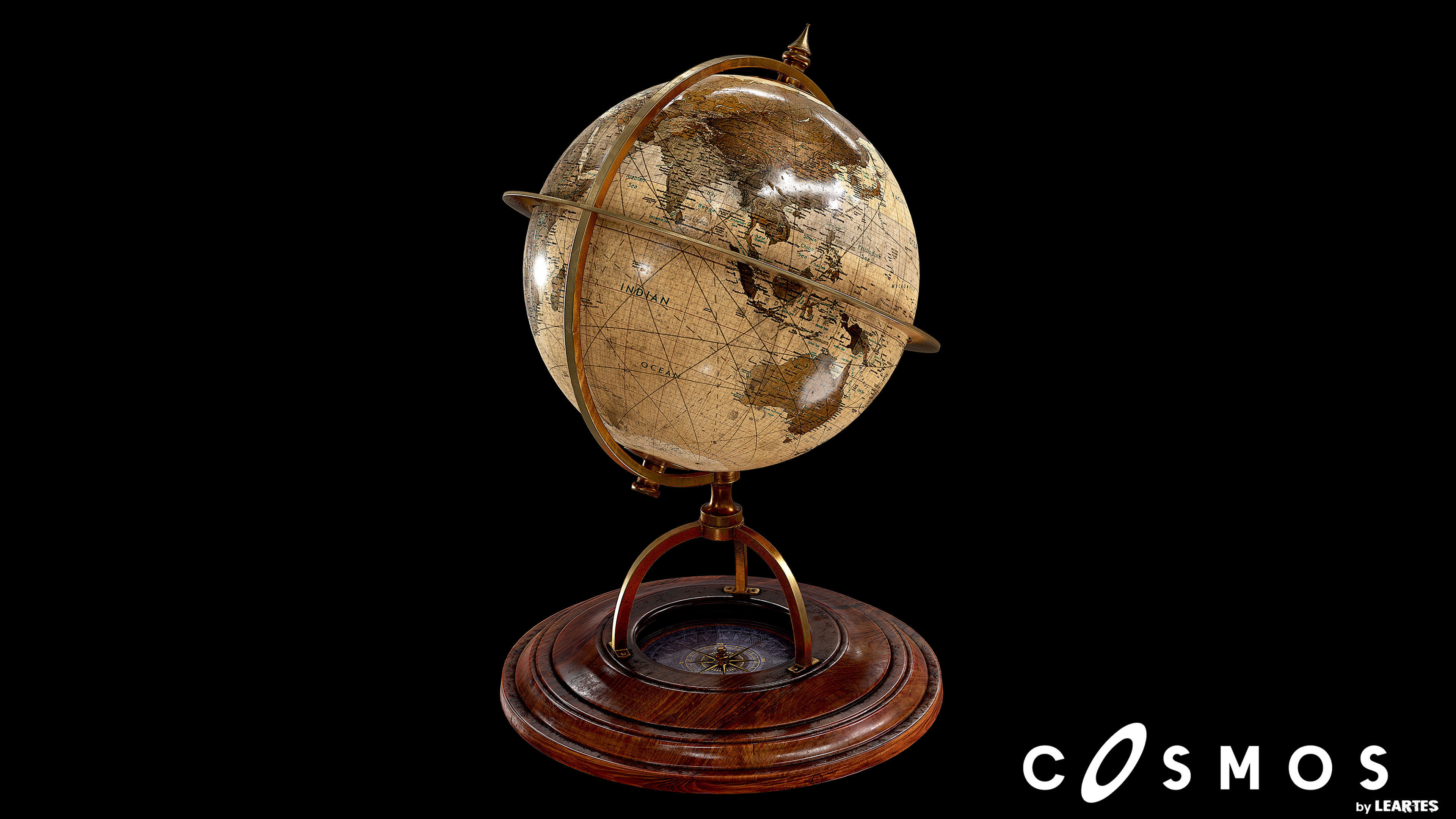 Vintage Globe Low-poly 3D model_1