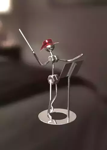 Conductor metal figure with hat on bed 3D model