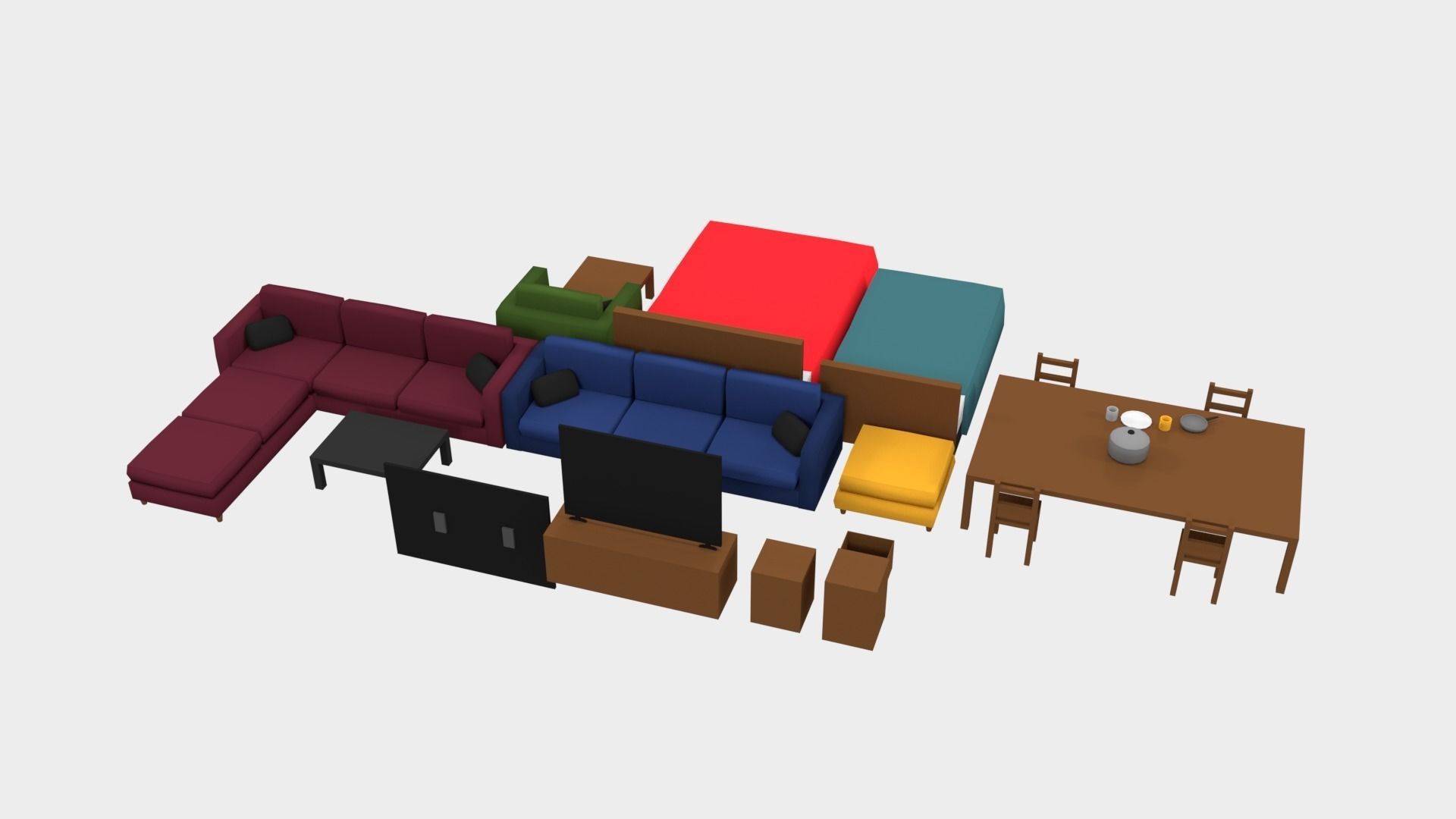3d low poly furniture living room with couches and chairs Free low-poly 3D model_3