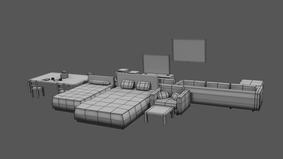 3d low poly furniture living room with couches and chairs Free low-poly 3D model_5