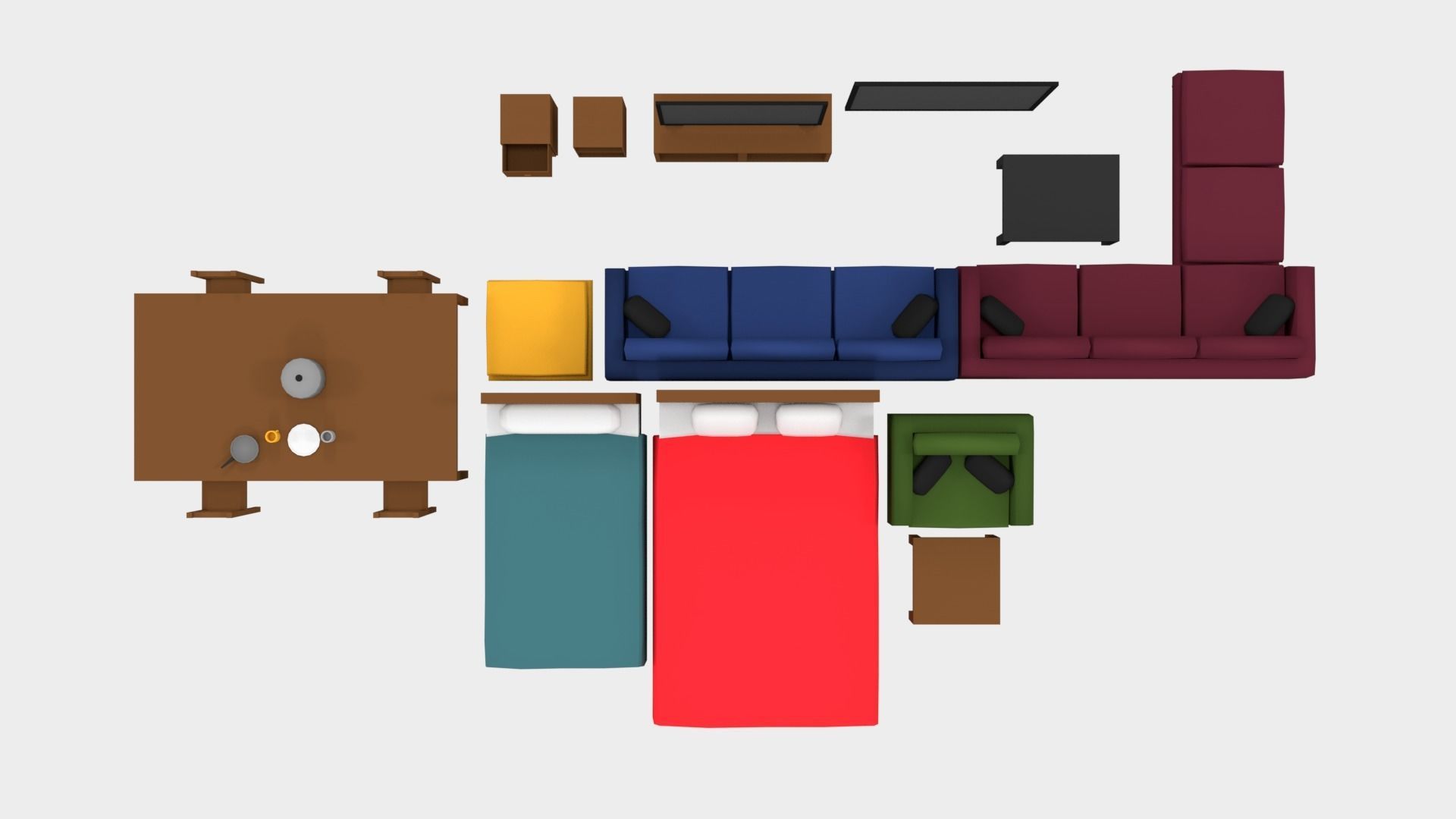 3d low poly furniture living room with couches and chairs Free low-poly 3D model_1