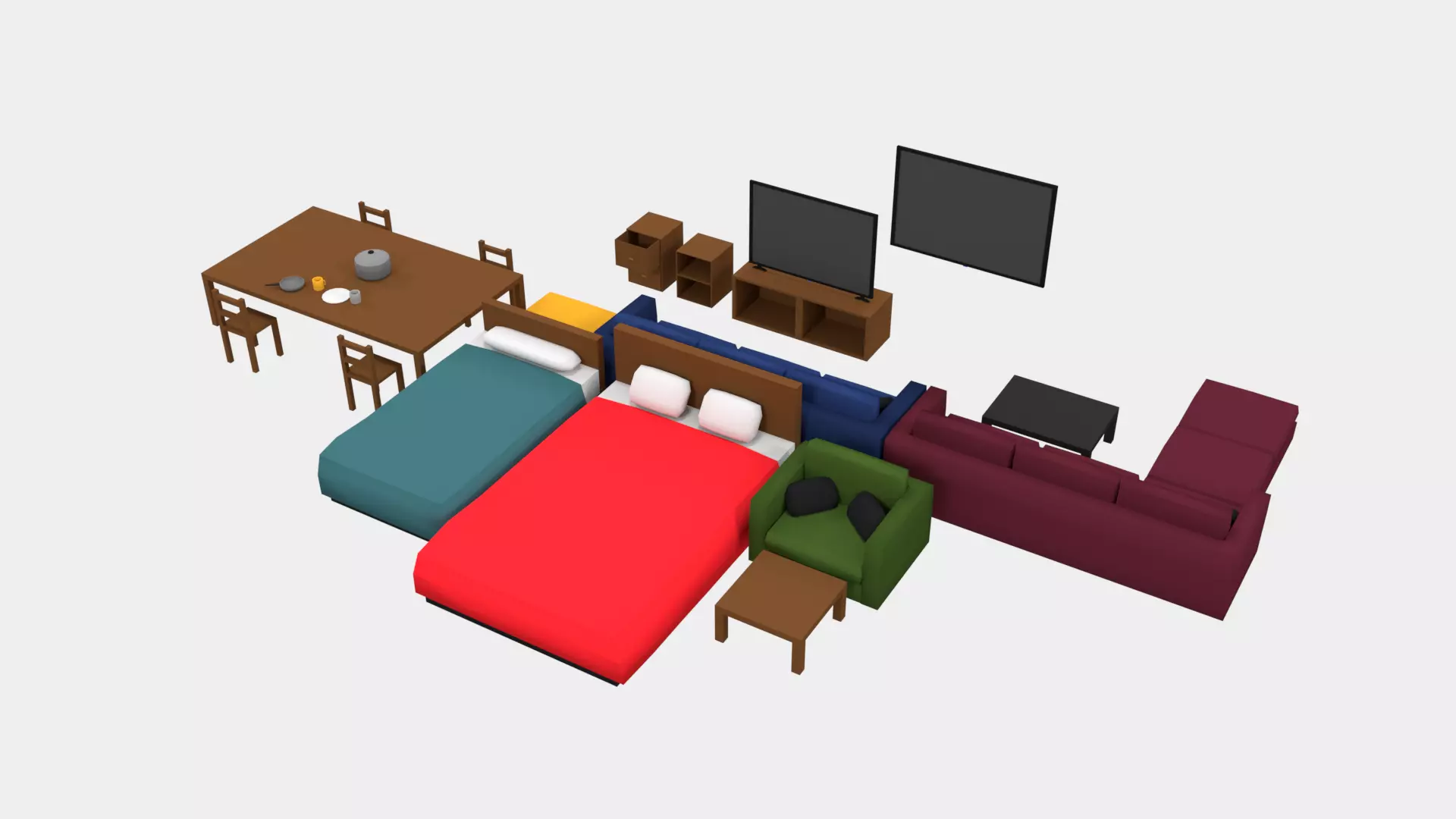 3d low poly furniture living room with couches and chairs Free low-poly 3D model_0
