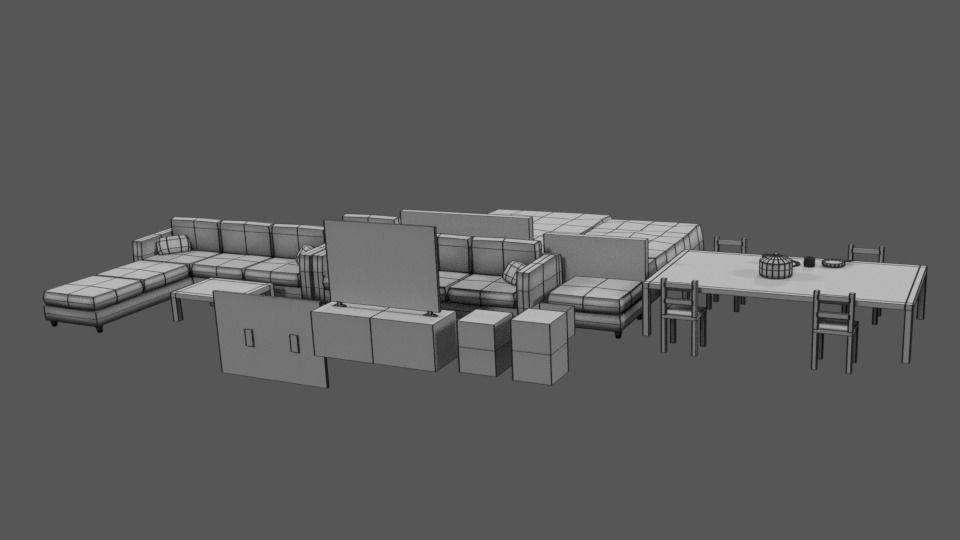 3d low poly furniture living room with couches and chairs Free low-poly 3D model_6