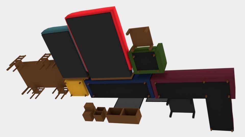 3d low poly furniture living room with couches and chairs Free low-poly 3D model_7