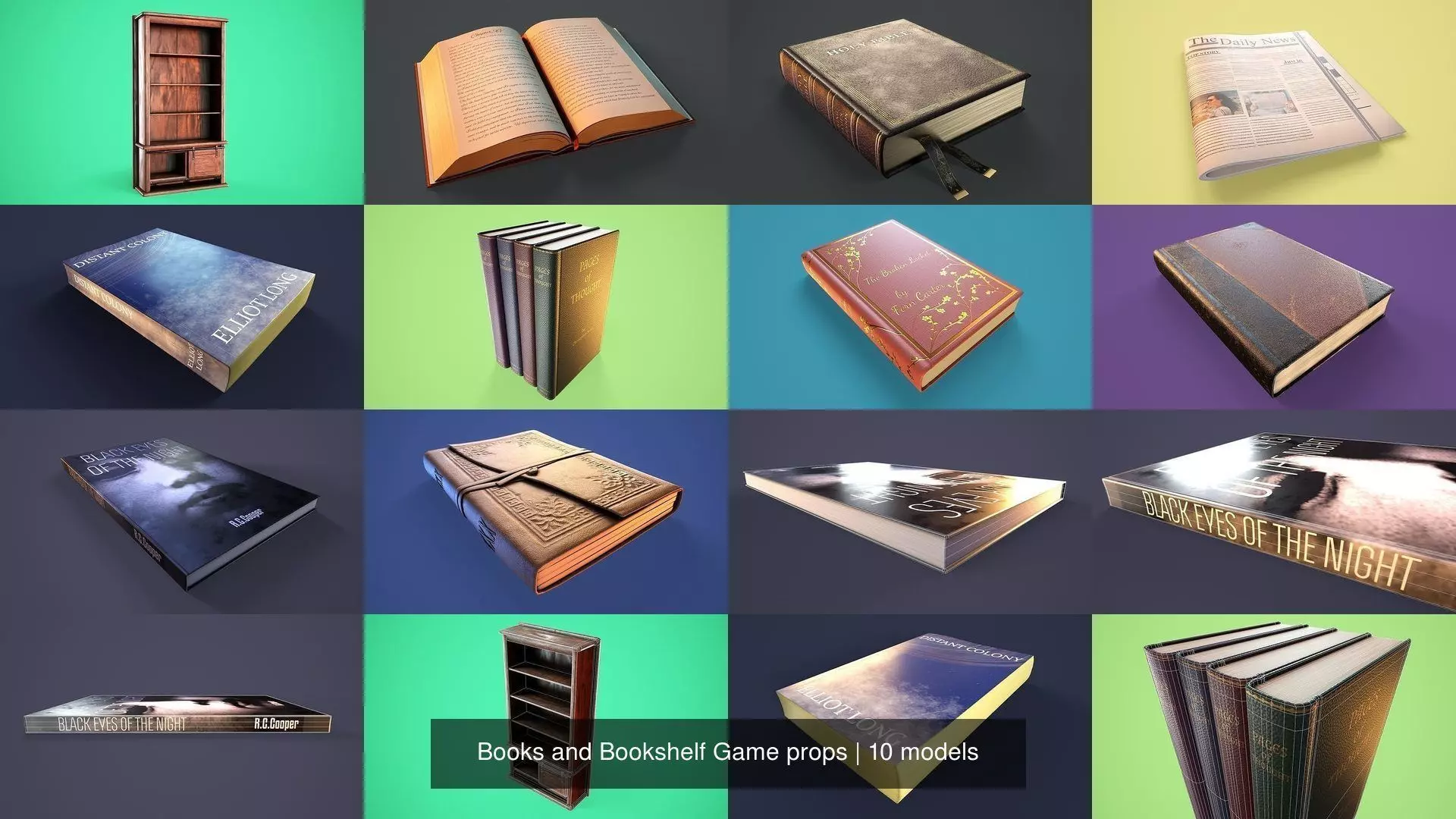 Books and Bookshelf Game props 3D Model Collection_0