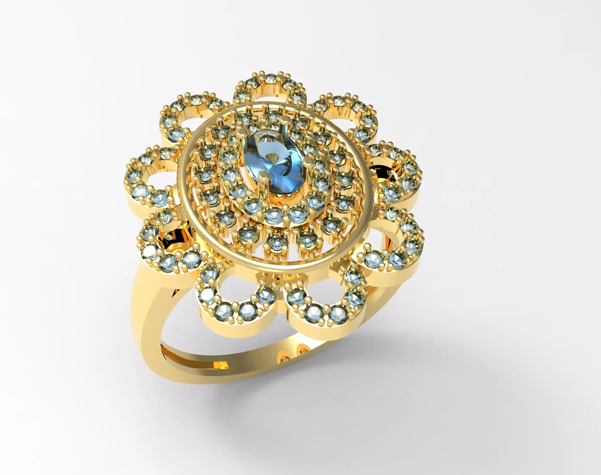 Floral Style Colored Stone Diamond Ring 3D print model