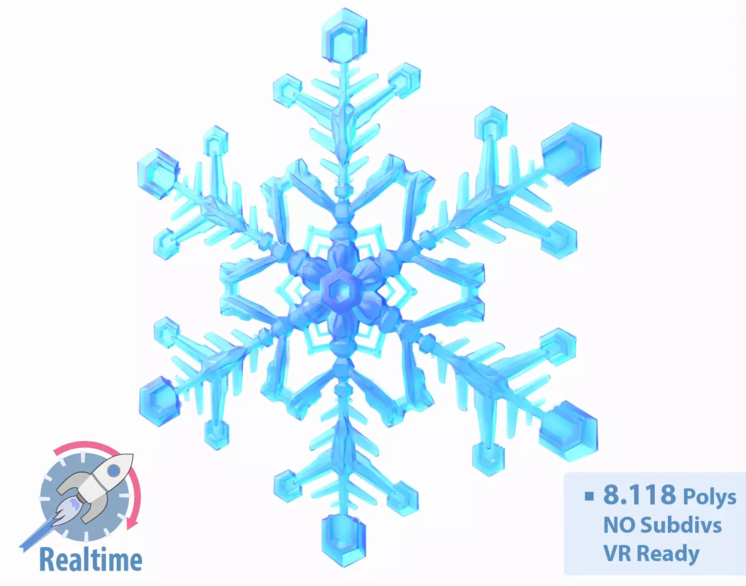 Snowflake Low-Poly - Hex Crystals -  Low-poly 3D model_0