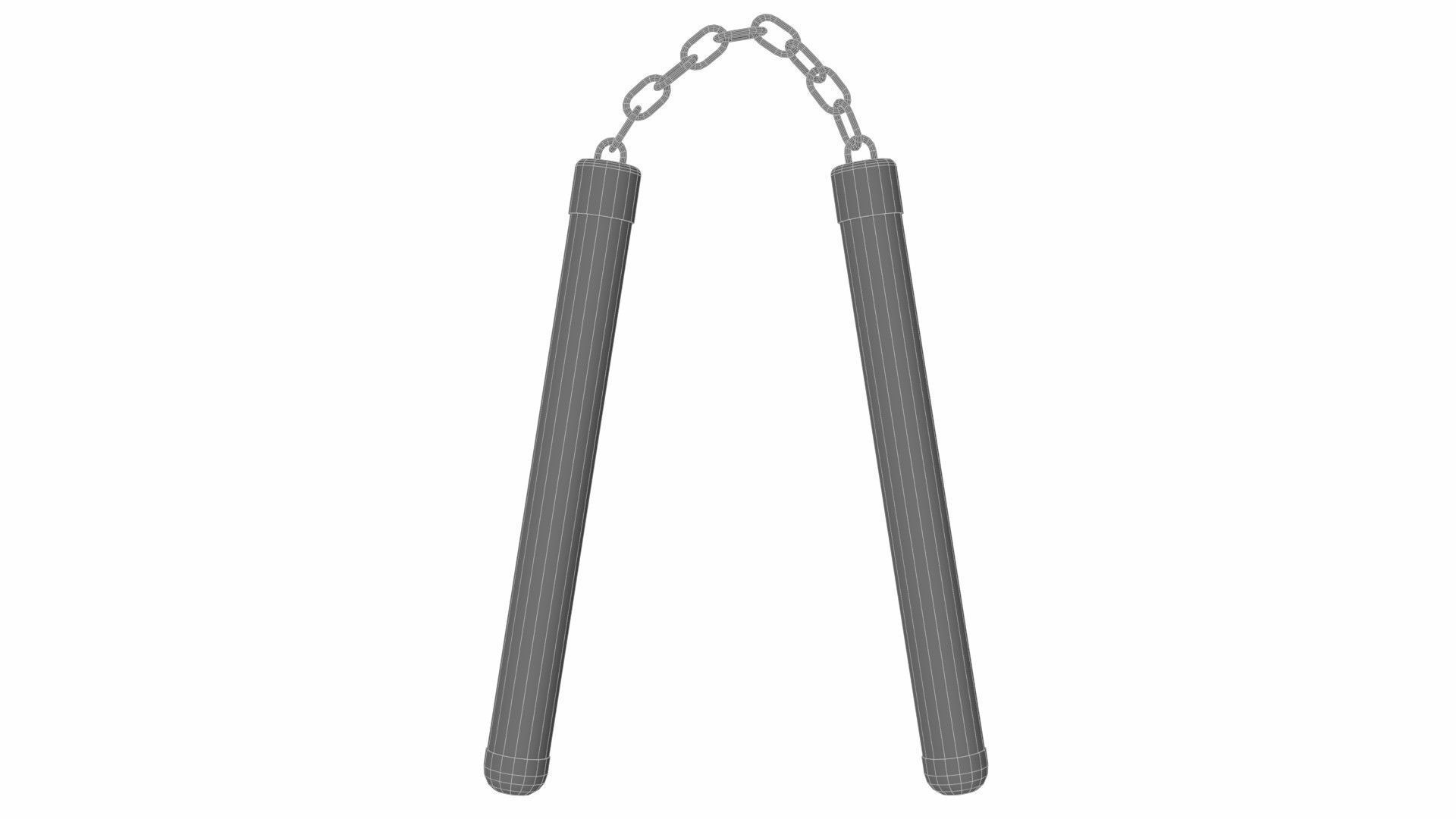 Nunchucks two wooden sticks on chain 3D model_8
