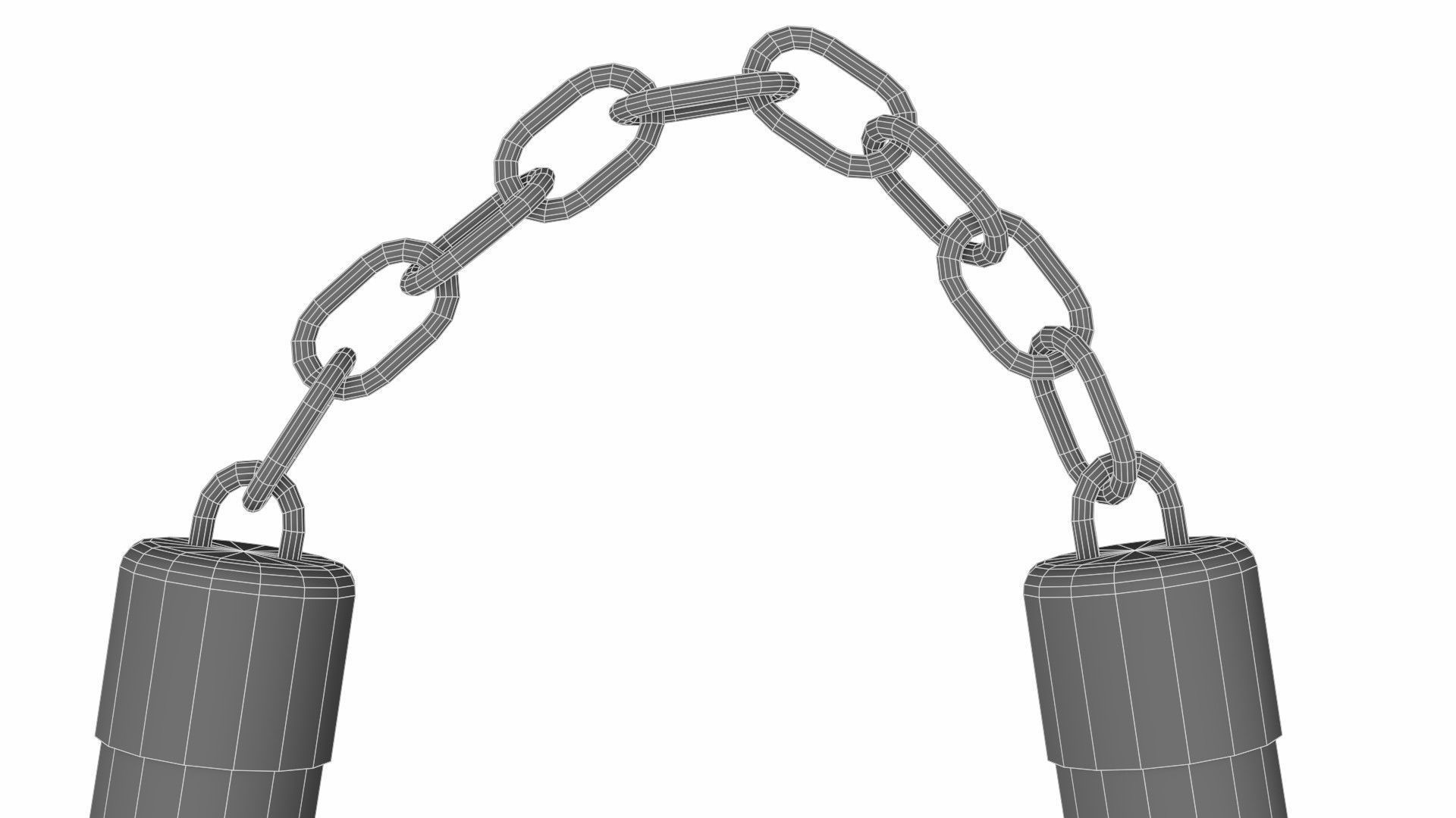 Nunchucks two wooden sticks on chain 3D model_9