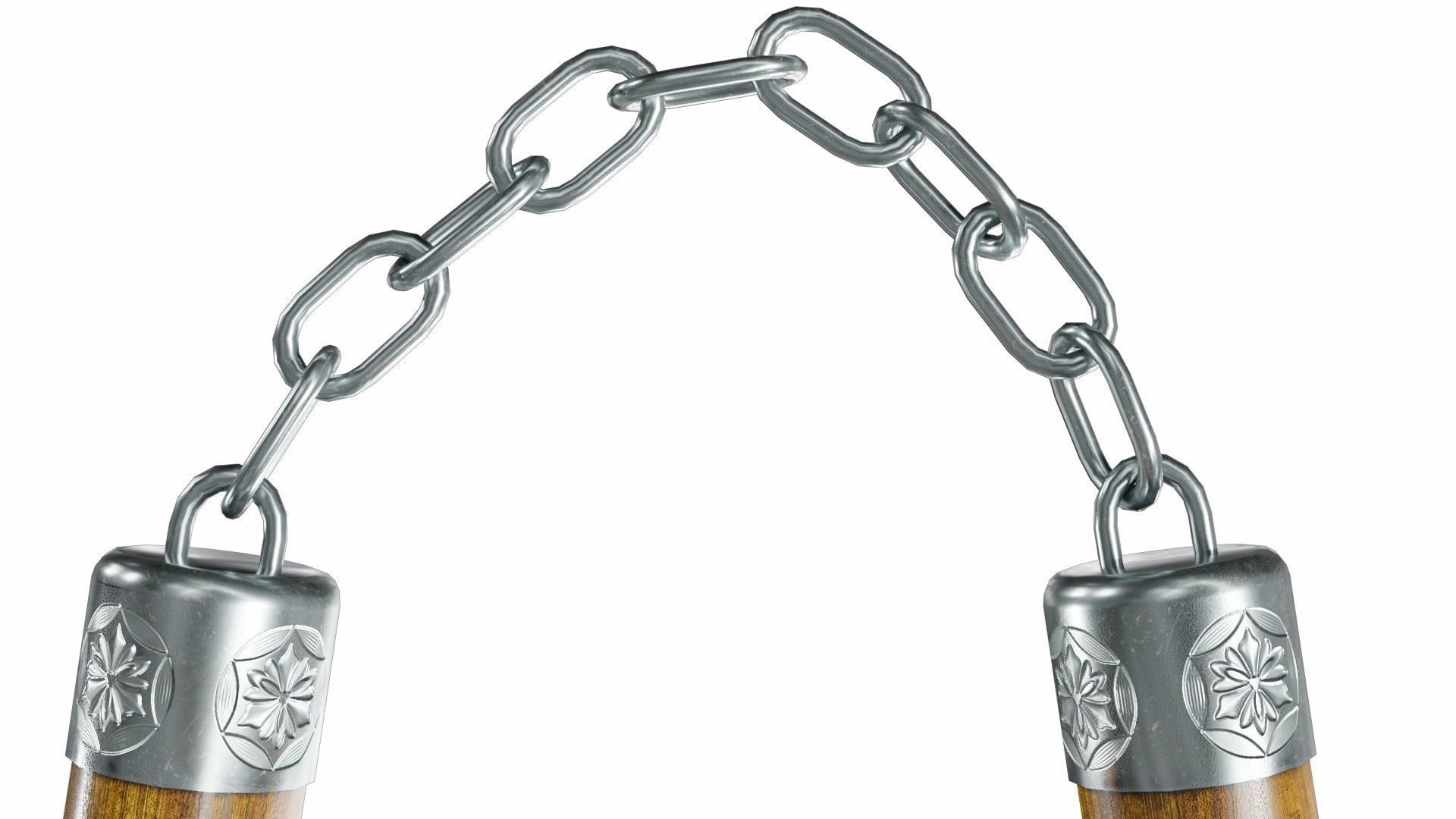 Nunchucks two wooden sticks on chain 3D model_3