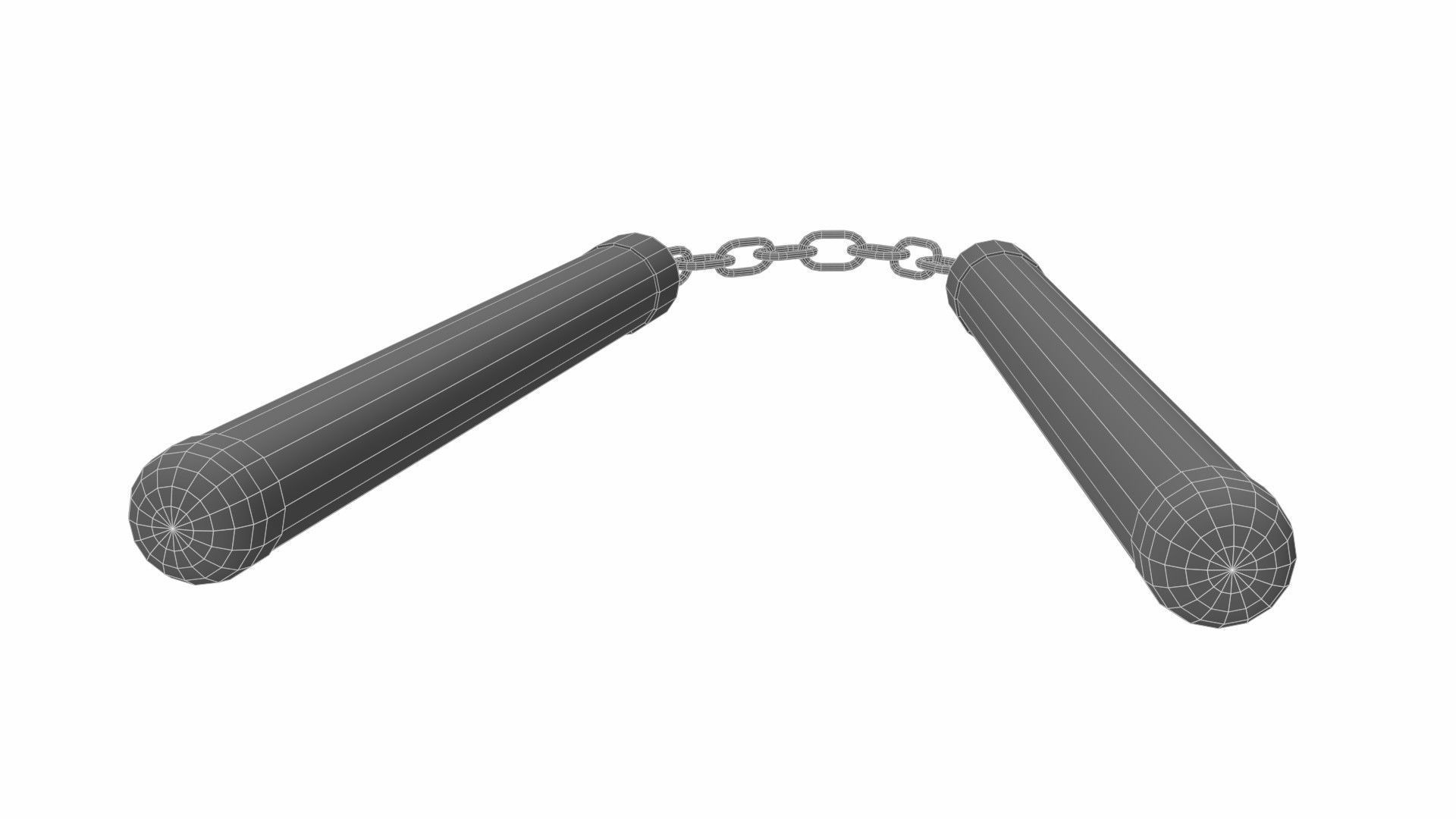 Nunchucks two wooden sticks on chain 3D model_11