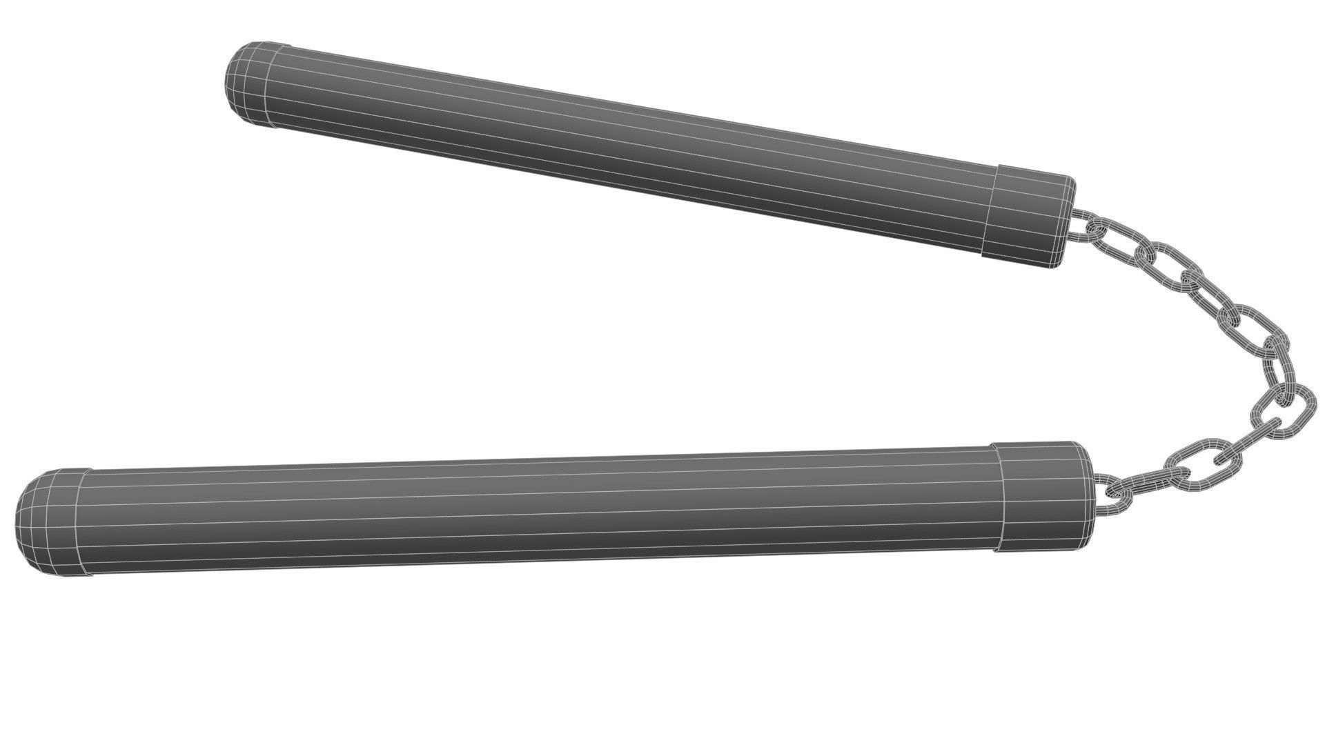 Nunchucks two wooden sticks on chain 3D model_10