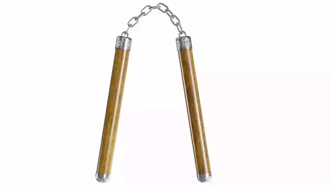 Nunchucks two wooden sticks on chain 3D model