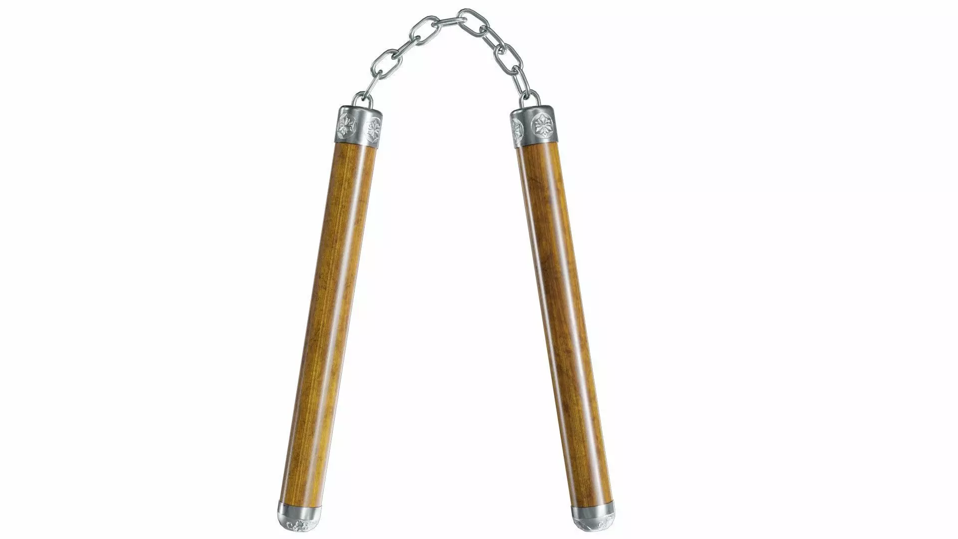 Nunchucks two wooden sticks on chain 3D model_0