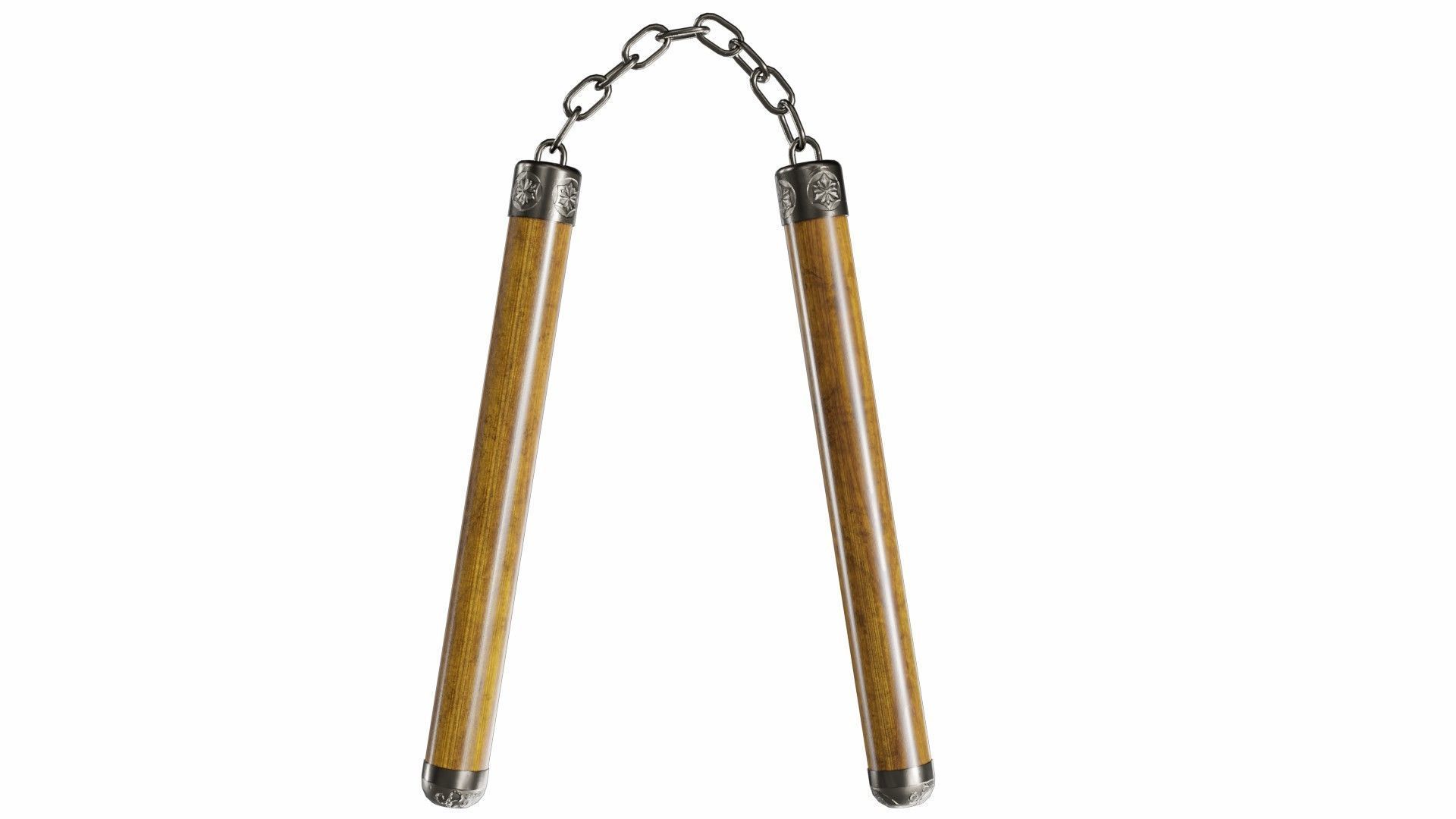 Nunchucks two wooden sticks on chain 3D model_2