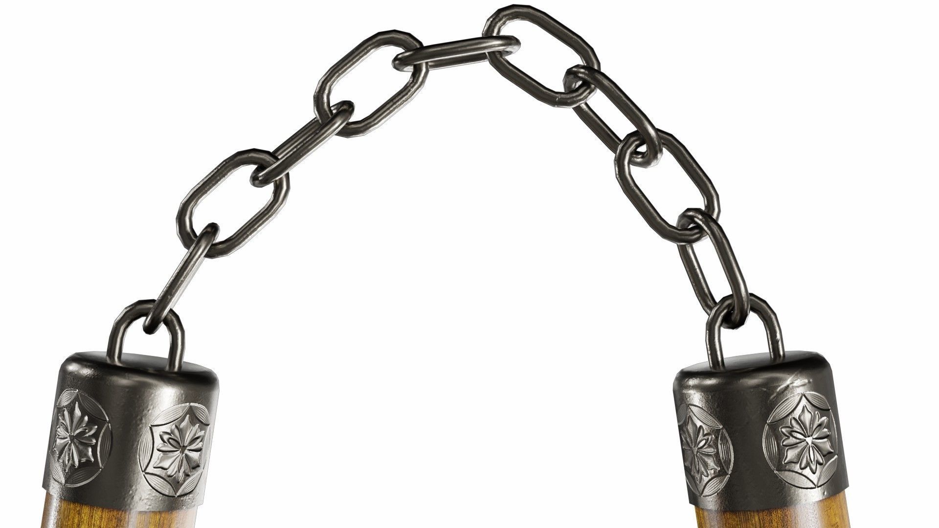 Nunchucks two wooden sticks on chain 3D model_4