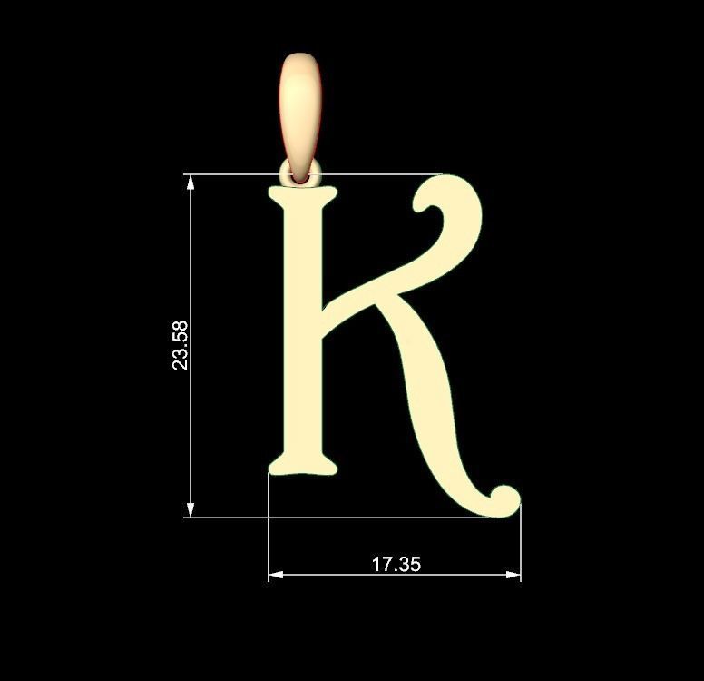 Initial Letters Pendant Harrington K 3D print model_4