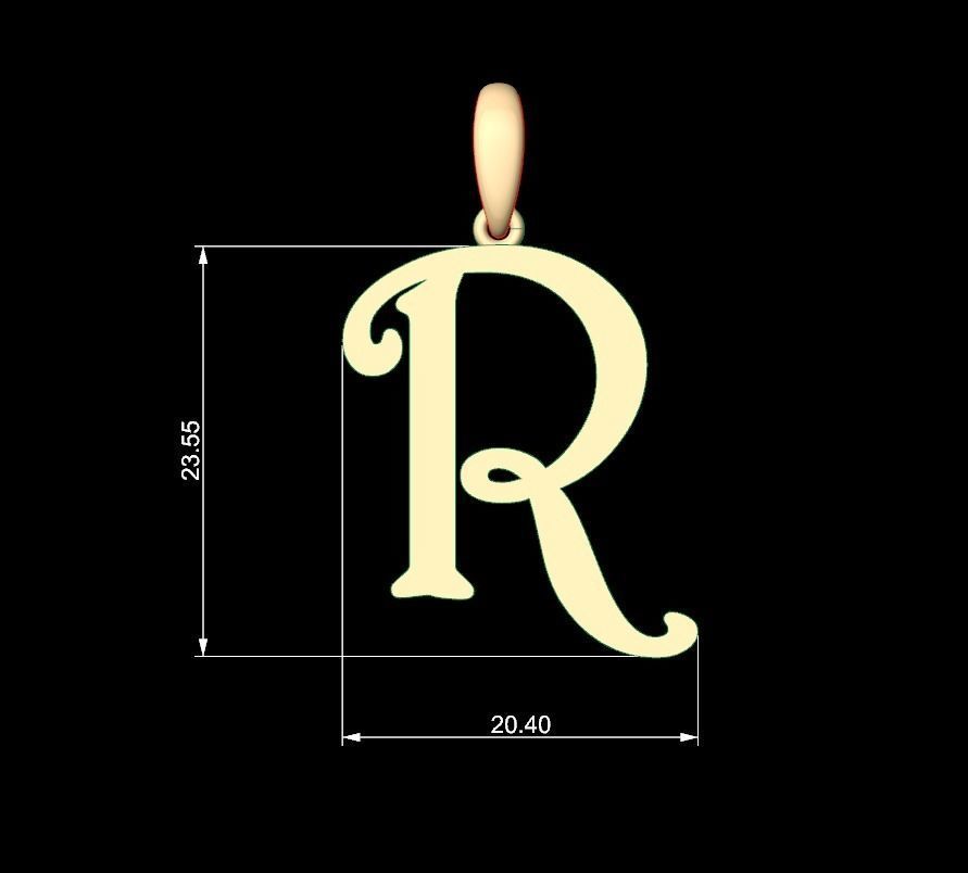 Initial Letters Pendant Harrington R 3D print model_4