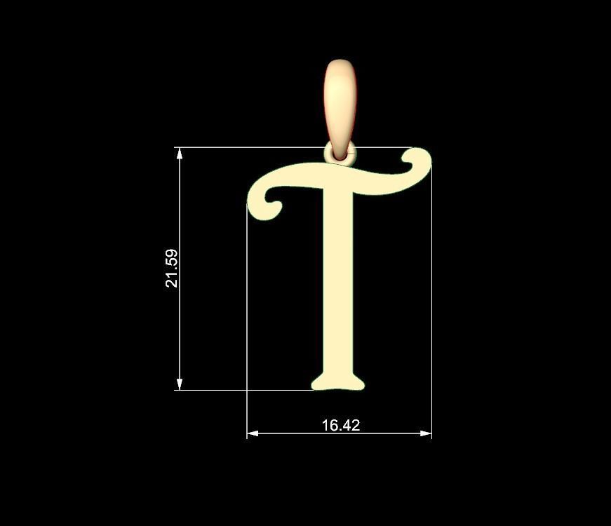 Initial Letters Pendant Harrington T 3D print model_4