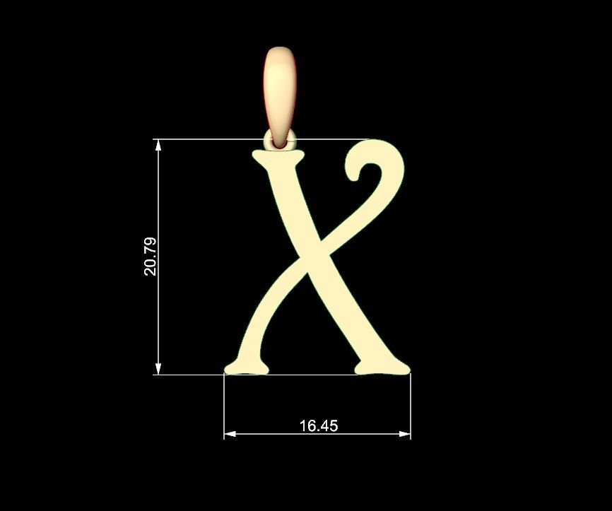 Initial Letters Pendant Harrington X 3D print model_4