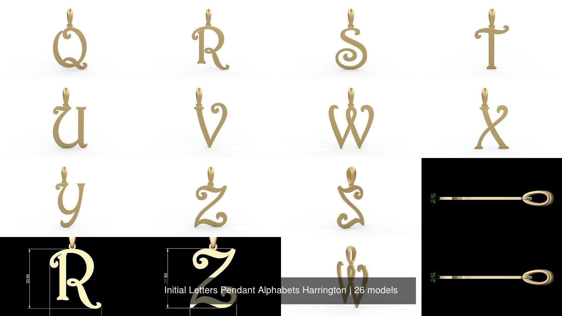 Initial Letters Pendant Alphabets Harrington 3D Model Collection_2