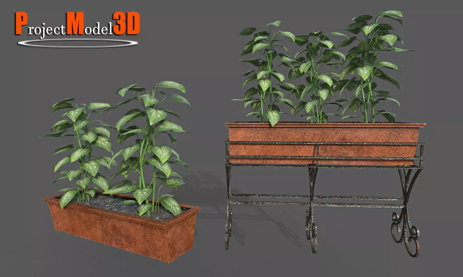 Planter-Version-001 planter with two potted plants Low-poly 3D model