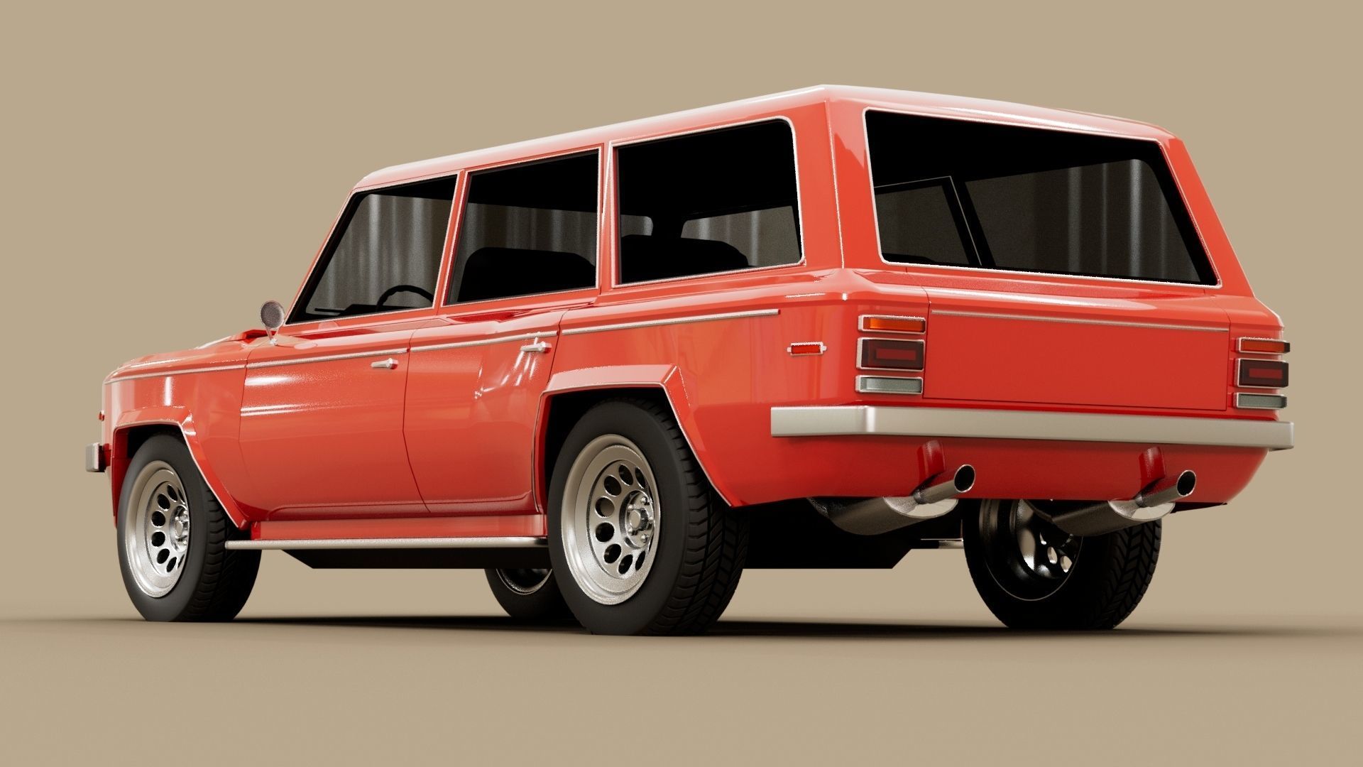 4 door generic 70s truck Low-poly 3D model_1
