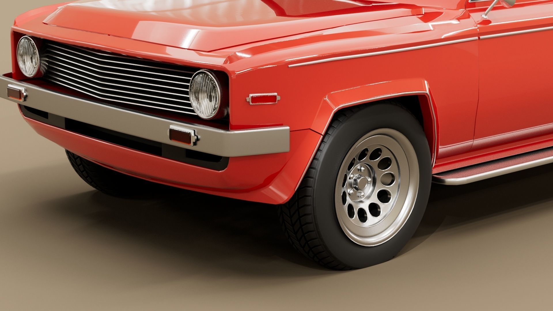 4 door generic 70s truck Low-poly 3D model_8