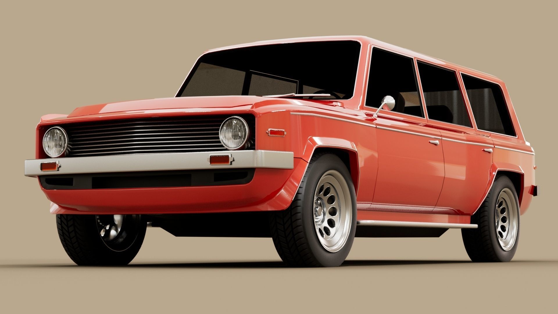 4 door generic 70s truck Low-poly 3D model_11