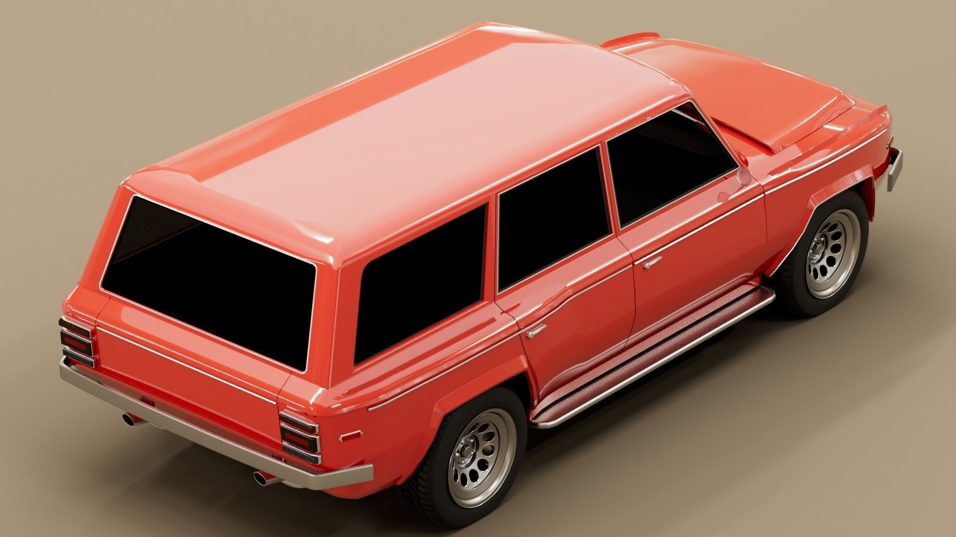 4 door generic 70s truck Low-poly 3D model_4