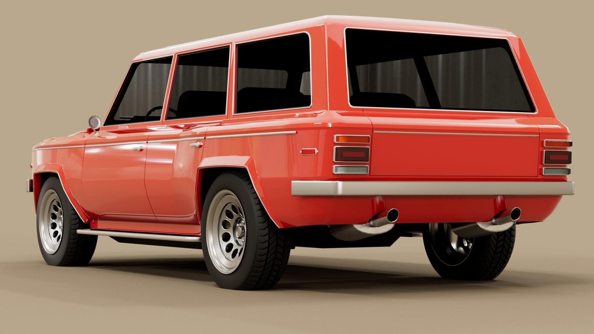 4 door generic 70s truck Low-poly 3D model_10