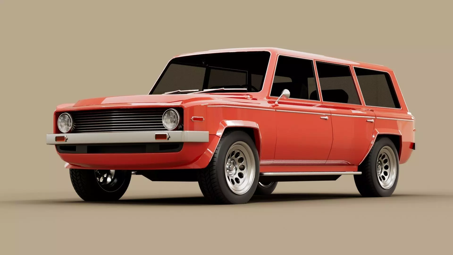 4 door generic 70s truck Low-poly 3D model_0