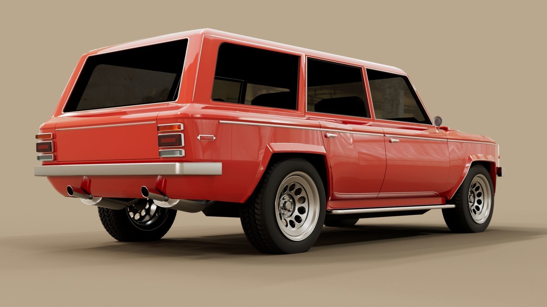 4 door generic 70s truck Low-poly 3D model_6