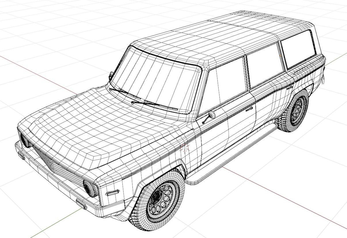 4 door generic 70s truck Low-poly 3D model_20