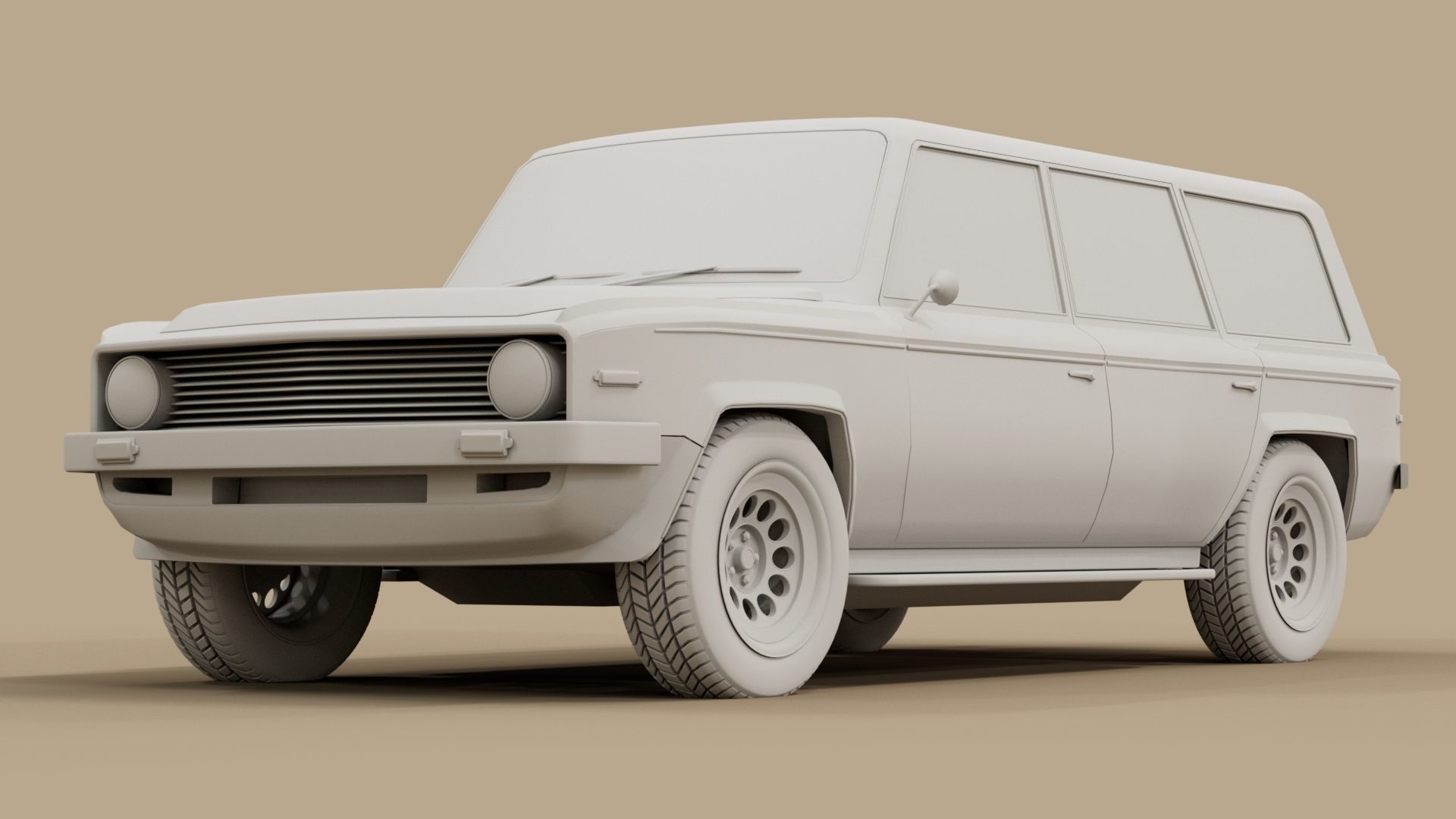 4 door generic 70s truck Low-poly 3D model_12
