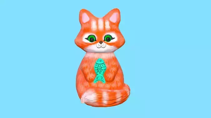 3d model of cat with fish