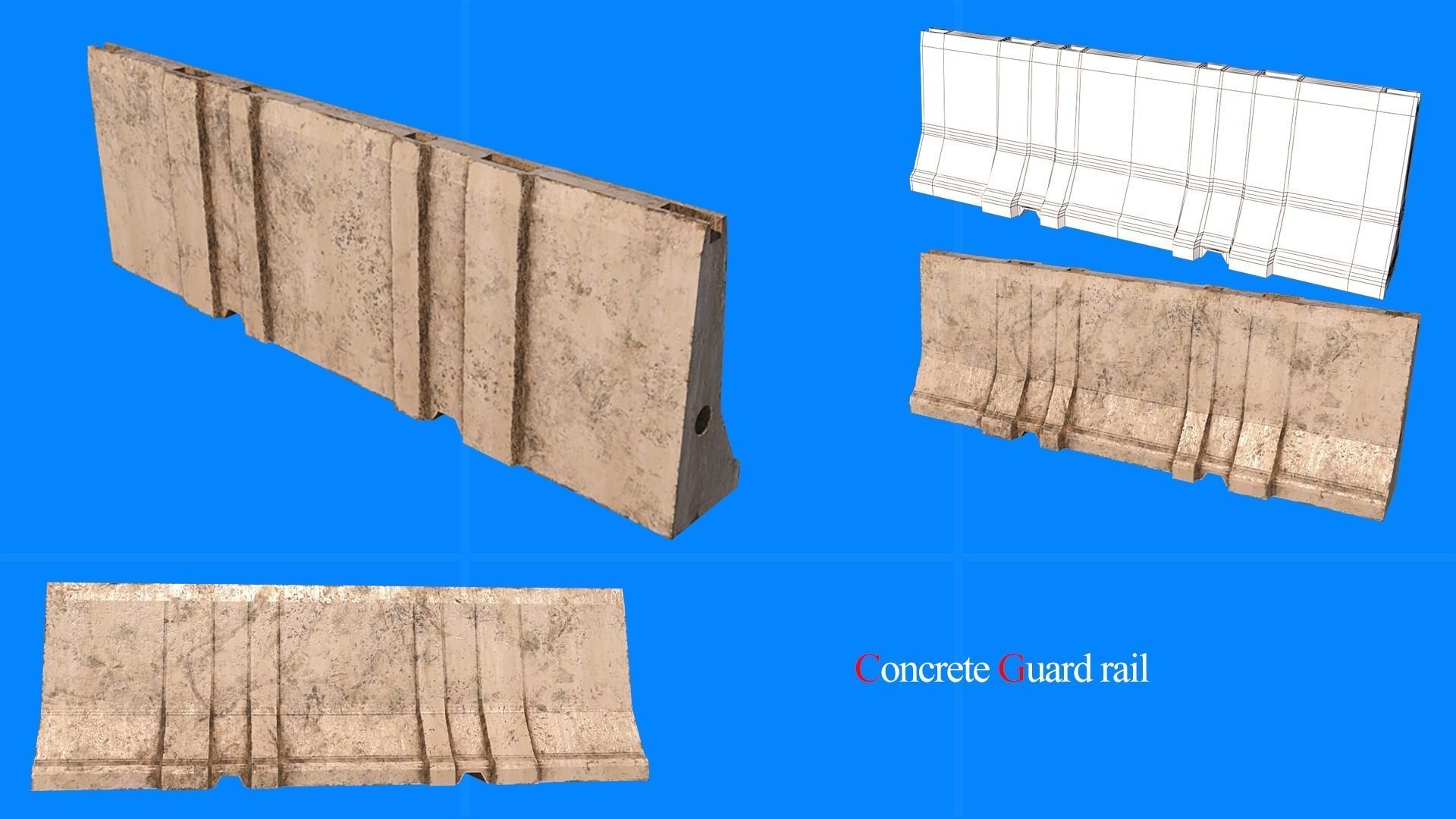 concrete guard rail Low-poly 3D model_4